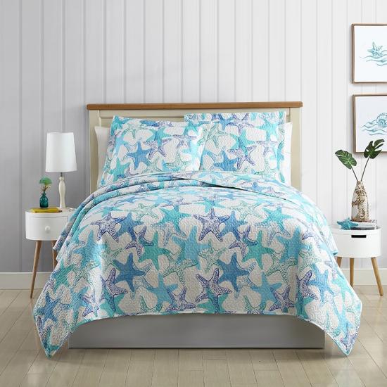 cxmicrotex Coastal Style Shell Sjöstjärna Mönster Tryckt Quiltad Överkast Set