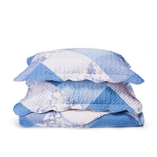 cxmicrotex Blue Rose Tryckt Quilt Set Patchwork Sängkläder