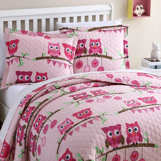 cxmicrotex Owl Pink Quilt Set Girls Sängkläder Collection