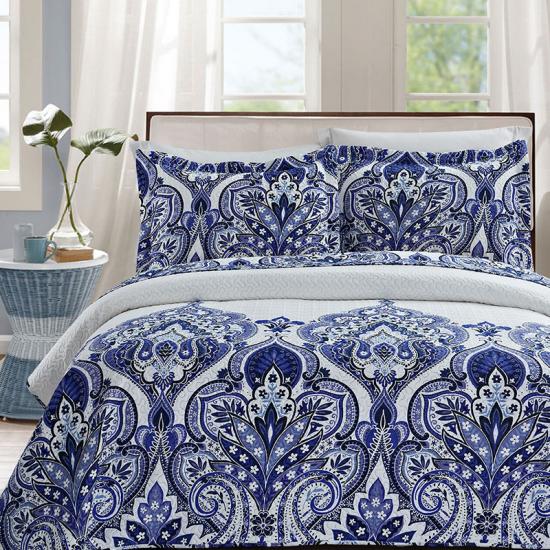 cxmicrotex Blue Damask Pinsonic Quilts Överkast Överkast
