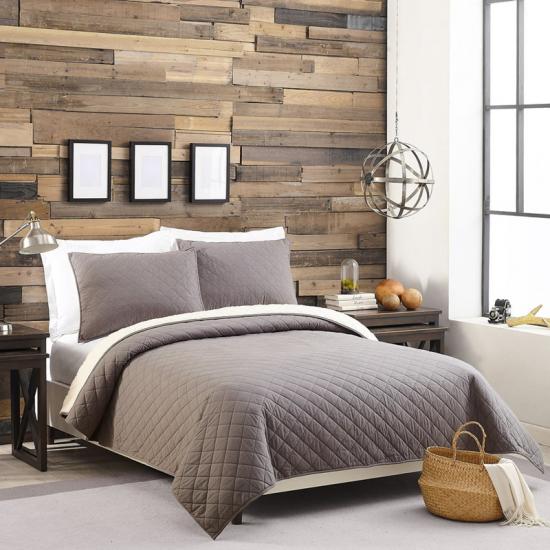 Diamond Quilted Sherpa Överkast Solid Sängkläder Set