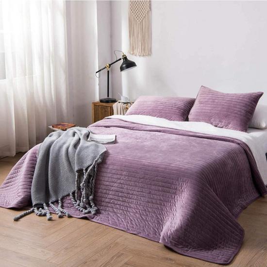 Solid Sherpa Quilted Sängkläder Ultrasonic Relief Quilt Set
